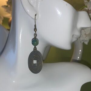 Pulse design jade Bead and Coin Drop Earrings -
